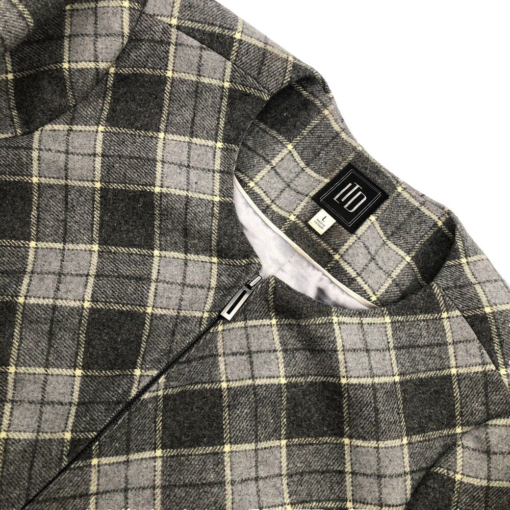 LTD Womens Wool Blend Blazer Jacket Size Large Gray Plaid Full Zip Slim Fit Work
